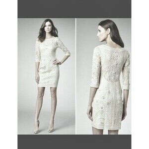 Sue Wong Nocturne Dress Ivory Lace Cocktail Bridal sz 4 with 3/4 Sleeves